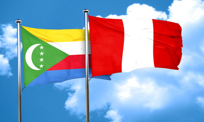 Comoros flag with Peru flag, 3D rendering
