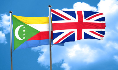 Comoros flag with Great Britain flag, 3D rendering
