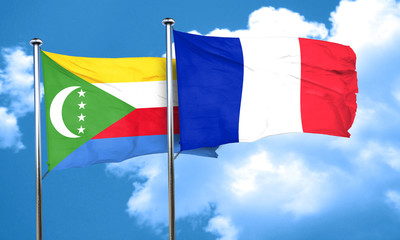 Comoros flag with France flag, 3D rendering