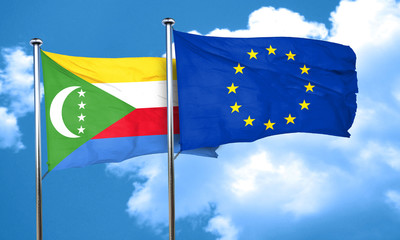 Comoros flag with european union flag, 3D rendering
