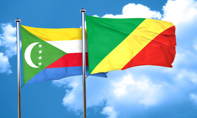 Comoros flag with congo flag, 3D rendering