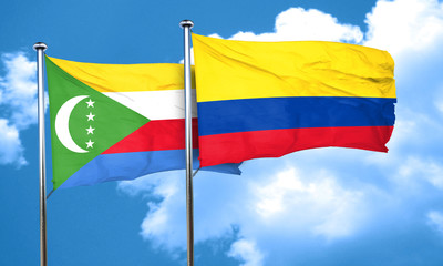 Comoros flag with Colombia flag, 3D rendering