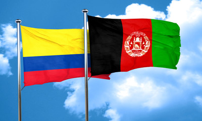 Colombia flag with afghanistan flag, 3D rendering
