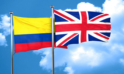 Colombia flag with Great Britain flag, 3D rendering