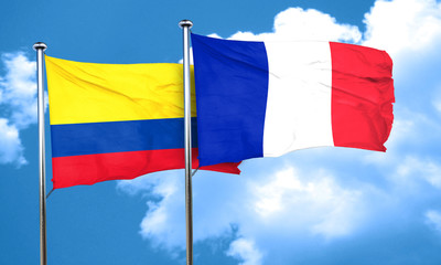 Colombia flag with France flag, 3D rendering