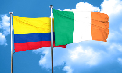 Colombia flag with Ireland flag, 3D rendering