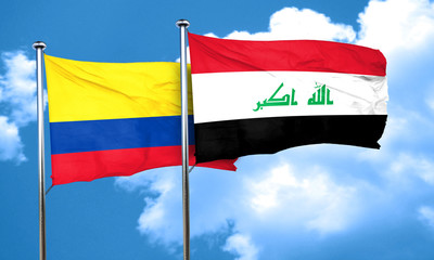 Colombia flag with Iraq flag, 3D rendering