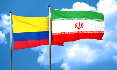 Colombia flag with Iran flag, 3D rendering