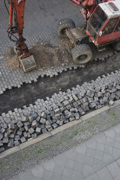 Excavation of a cobblestone street