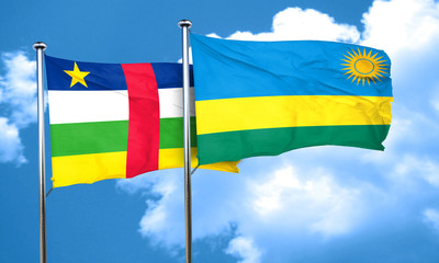 Central african republic flag with rwanda flag, 3D rendering