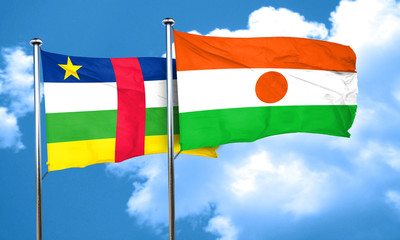 Central african republic flag with Niger flag, 3D rendering