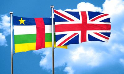 Central african republic flag with Great Britain flag, 3D render