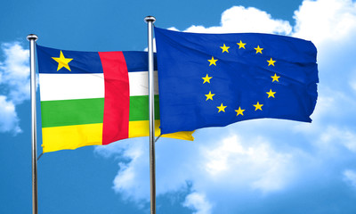 Central african republic flag with european union flag, 3D rende