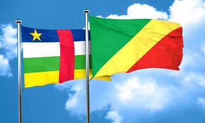 Central african republic flag with congo flag, 3D rendering