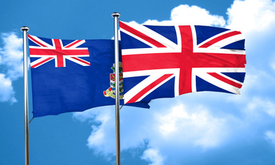 cayman islands flag with Great Britain flag, 3D rendering