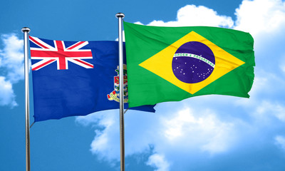 cayman islands flag with Brazil flag, 3D rendering