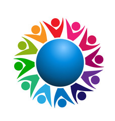 Logo teamwork business people on the world