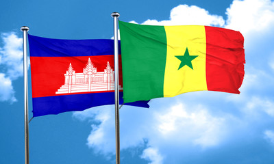 Cambodia flag with Senegal flag, 3D rendering