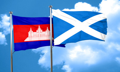 Cambodia flag with Scotland flag, 3D rendering