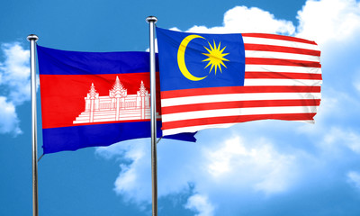 Cambodia flag with Malaysia flag, 3D rendering