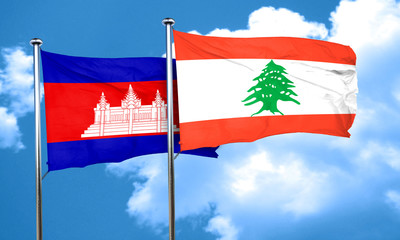 Cambodia flag with Lebanon flag, 3D rendering