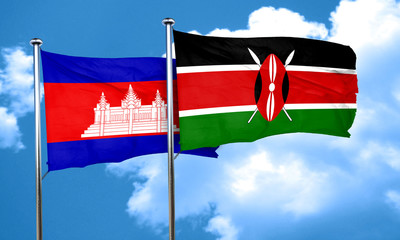 Cambodia flag with Kenya flag, 3D rendering