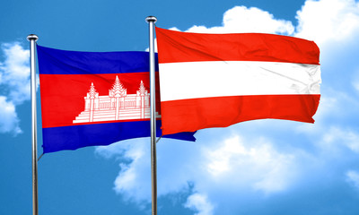 Cambodia flag with Austria flag, 3D rendering