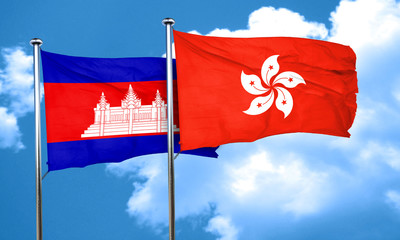 Cambodia flag with Hong Kong flag, 3D rendering