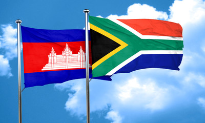 Cambodia flag with South Africa flag, 3D rendering