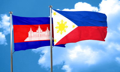 Cambodia flag with Philippines flag, 3D rendering