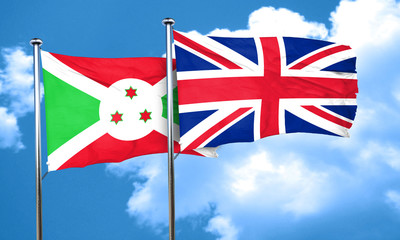 Burundi flag with Great Britain flag, 3D rendering