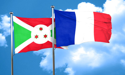 Burundi flag with France flag, 3D rendering
