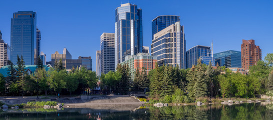 Calgary's skyline on a beautiful spring day. Calgary is the corporate centre of the oil industry in...
