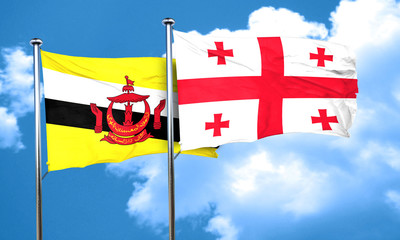 Brunei flag with Georgia flag, 3D rendering