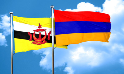 Brunei flag with Armenia flag, 3D rendering