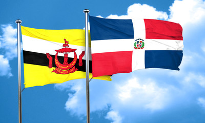 Brunei flag with Dominican Republic flag, 3D rendering