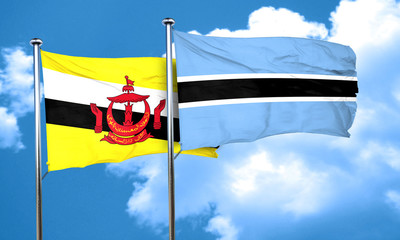 Brunei flag with Botswana flag, 3D rendering