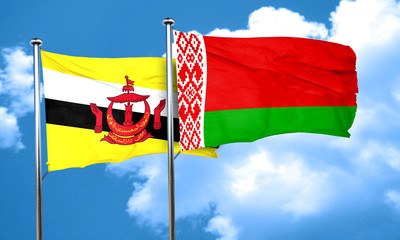 Brunei flag with Belarus flag, 3D rendering