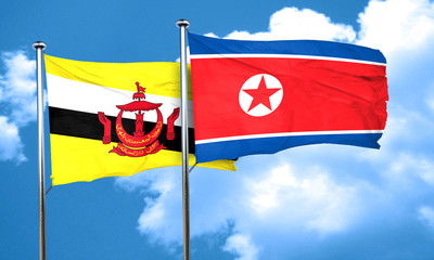 Brunei flag with North Korea flag, 3D rendering
