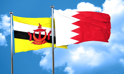 Brunei flag with Bahrain flag, 3D rendering