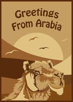Woodcut Style Greetings From Arabia Art Illustration