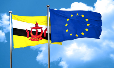 Brunei flag with european union flag, 3D rendering