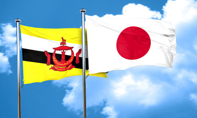 Brunei flag with Japan flag, 3D rendering