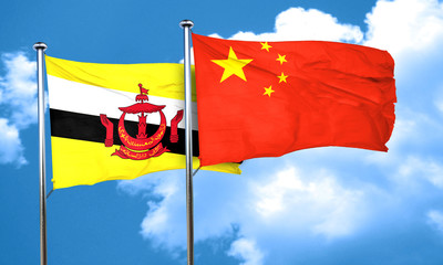 Brunei flag with China flag, 3D rendering