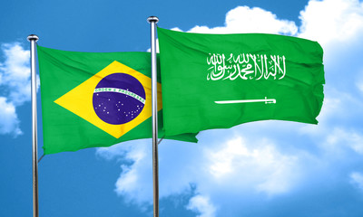 Brasil flag with Saudi Arabia flag, 3D rendering