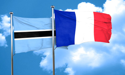 Botswana flag with France flag, 3D rendering