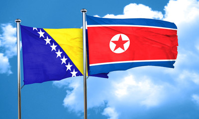 Bosnia and Herzegovina flag with North Korea flag, 3D rendering