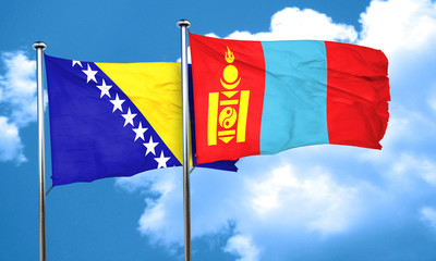 Bosnia and Herzegovina flag with Mongolia flag, 3D rendering
