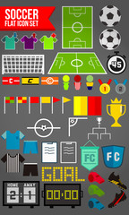 45 flat soccer icon set