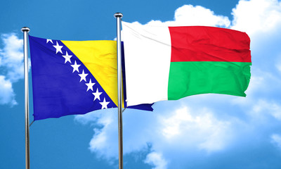 Bosnia and Herzegovina flag with Madagascar flag, 3D rendering